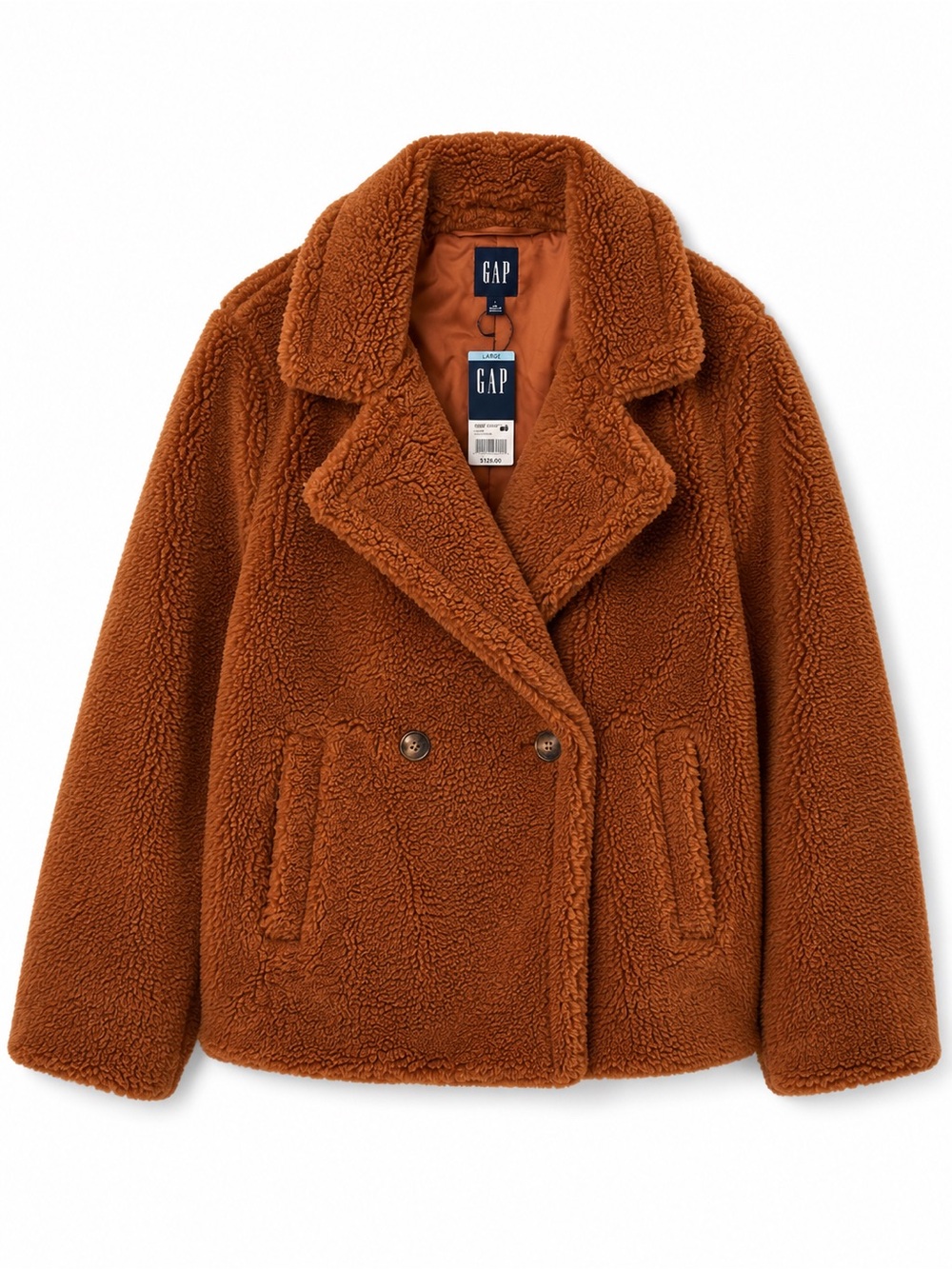 NWT Gap Teddy Sherpa Peacoat Jacket Argan Oil Brown Size Large MSRP $128